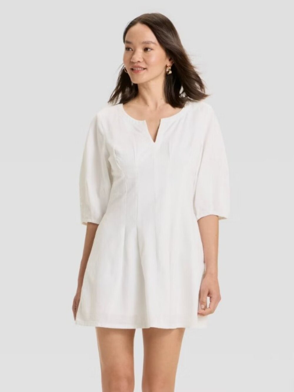 A New Day White Split V Neck Mini Dress Top 20 NWT Cotton Linen Lined Pockets